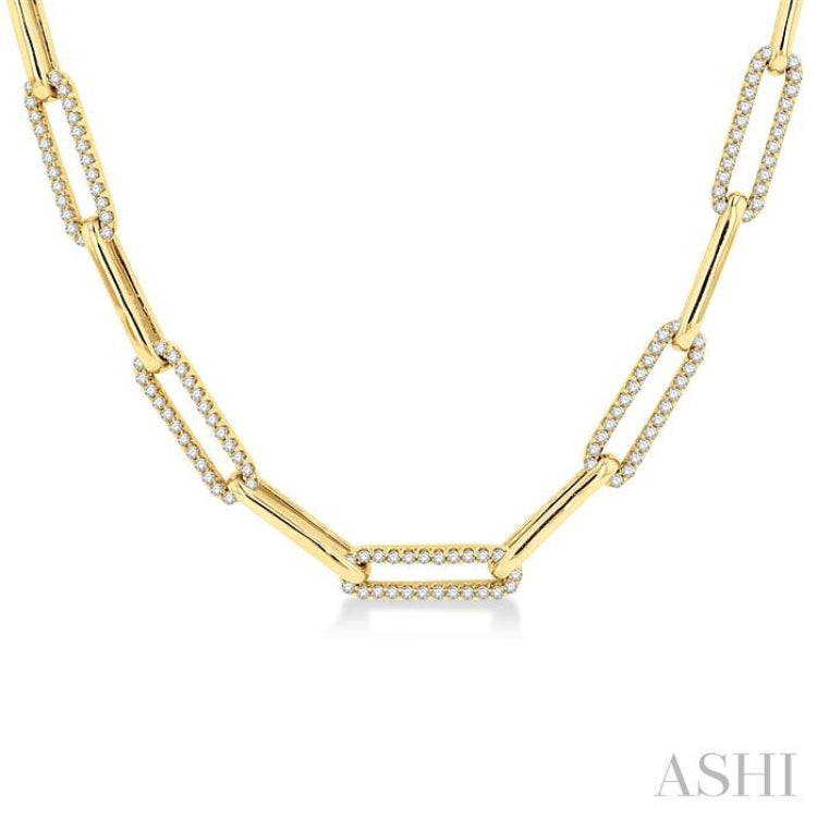 2 Ctw Round Cut Diamond Paper Clip Link Necklace in 14K Yellow Gold