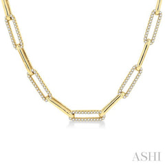 2 Ctw Round Cut Diamond Paper Clip Link Necklace in 14K Yellow Gold