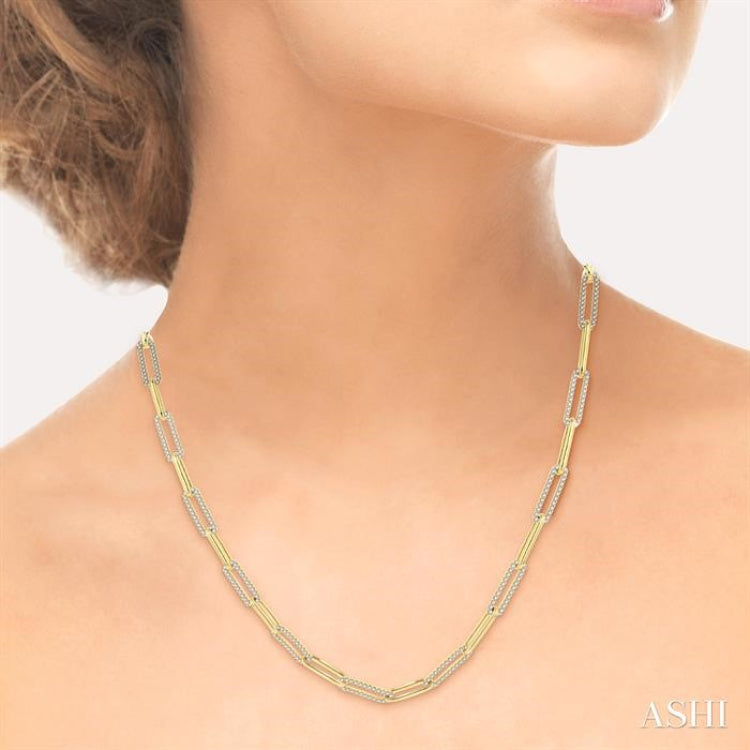 2 Ctw Round Cut Diamond Paper Clip Link Necklace in 14K Yellow Gold