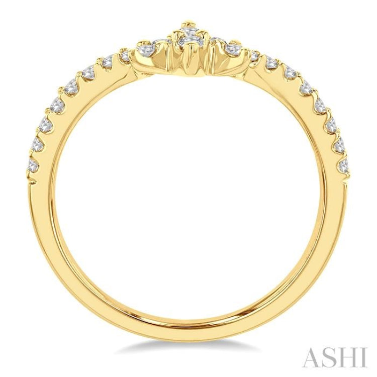 1/3 ctw Triple Marquise Centerpiece Round Cut Diamond Curved Wedding Band in 14K Yellow Gold