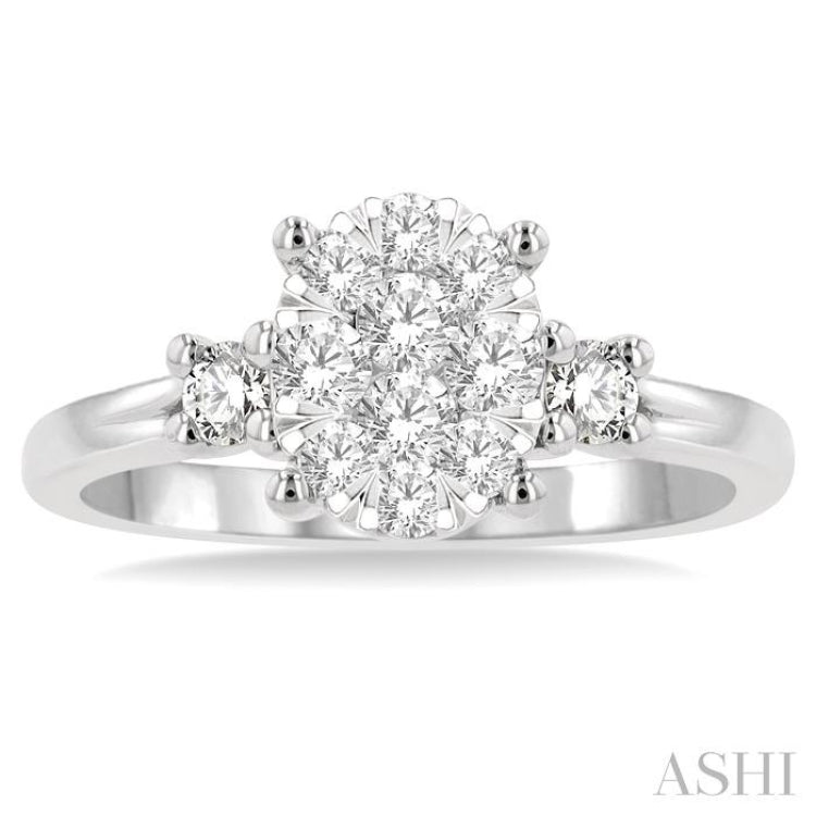 5/8 ctw Oval Shape Lovebright Round Cut Diamond Engagement Ring in 14K White Gold