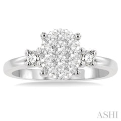 5/8 ctw Oval Shape Lovebright Round Cut Diamond Engagement Ring in 14K White Gold