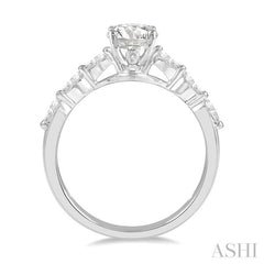 3/8 ctw Round Shape Marquise Cut Semi-Mount Engagement Ring in 14K White Gold