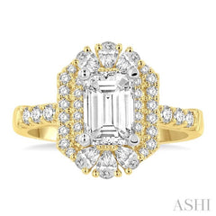 5/8 ctw Octagonal Shape Pear and Round Cut Diamond Semi-Mount Engagement Ring in 14K Yellow and White Gold