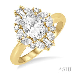 5/8 ctw Marquise Shape Oval, Baguette and Round Cut Diamond Semi-Mount Engagement Ring in 14K Yellow and White Gold