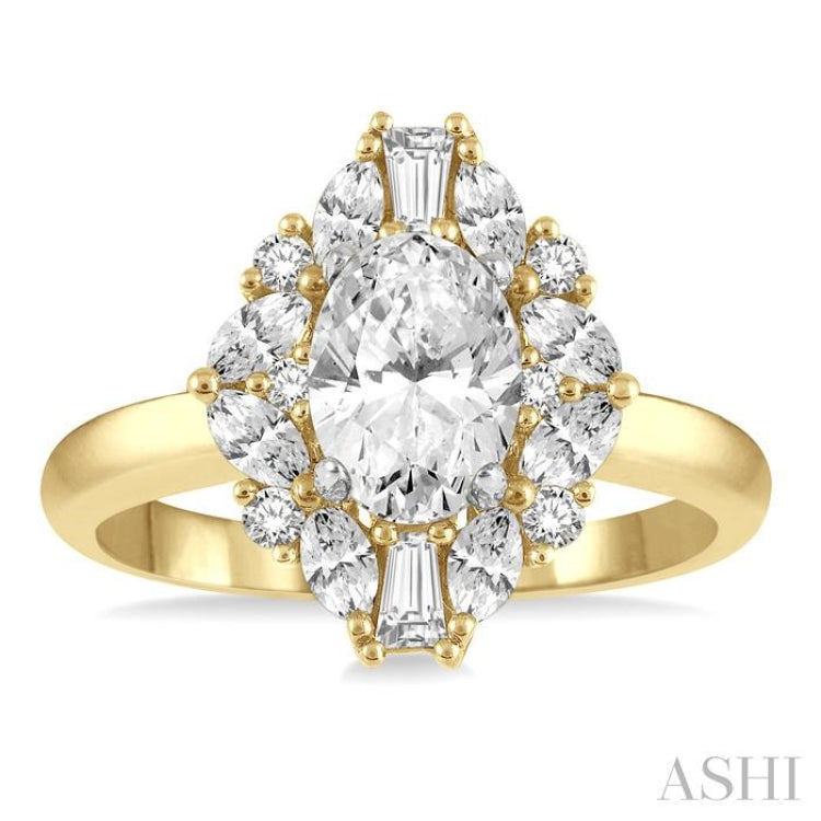 5/8 ctw Marquise Shape Oval, Baguette and Round Cut Diamond Semi-Mount Engagement Ring in 14K Yellow and White Gold