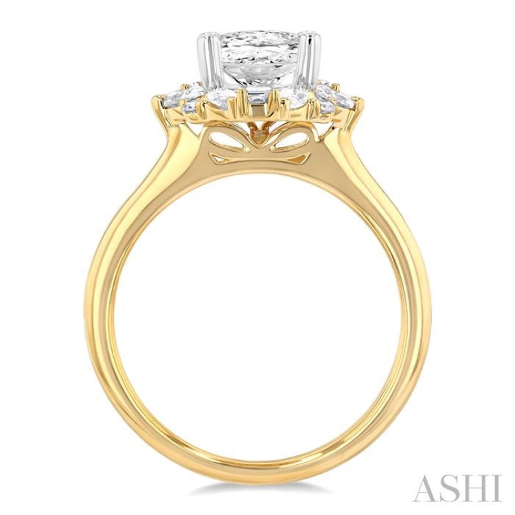 5/8 ctw Marquise Shape Oval, Baguette and Round Cut Diamond Semi-Mount Engagement Ring in 14K Yellow and White Gold