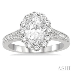 3/4 ctw Oval Mount Round Cut Diamond Semi-Mount Engagement Ring in 14K White Gold