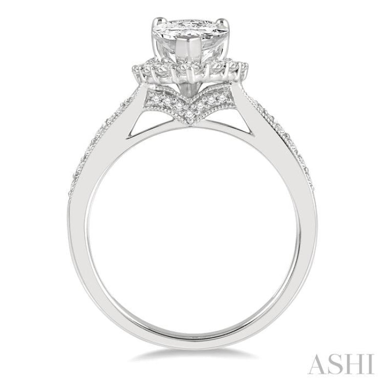 5/8 ctw Pear Shape Mount Round Cut Diamond Semi-Mount Engagement Ring in 14K White Gold