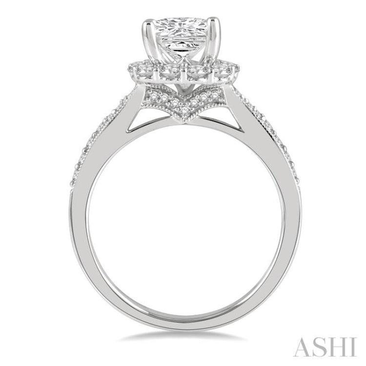 5/8 ctw Cushion Shape Mount Round Cut Diamond Semi-Mount Engagement Ring in 14K White Gold