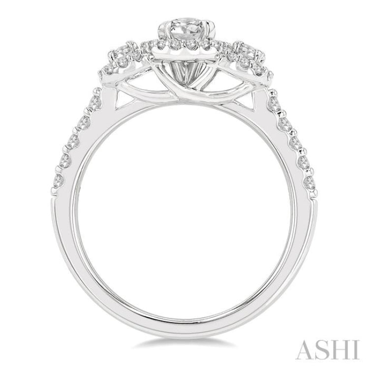 1 Ctw Past, Present & Future Round Cut Diamond Engagement Ring With 3/8 ct Oval Cut Center Stone in 14K White Gold