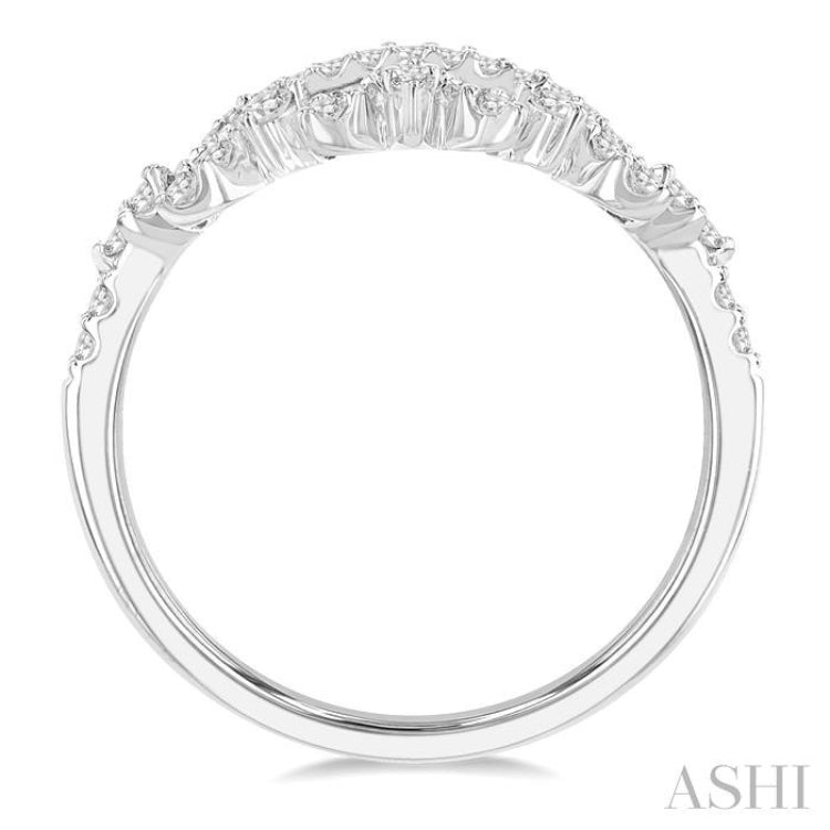 1/3 ctw Alternating Marquise and Circular Mount Round Cut Diamond Curved Band in 14K White Gold