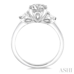 5/8 ctw Baguette and Round Cut Diamond Ladies Engagement Ring with 1/2 Ct Round Cut Center Stone in 14K White Gold