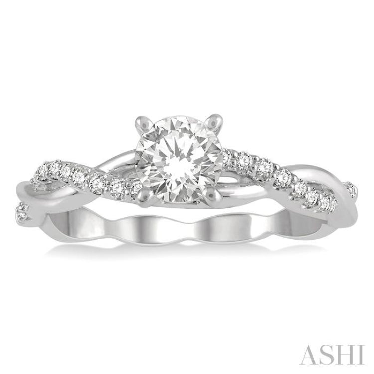 5/8 Ctw Round Center Diamond Twisted Ladies Engagement Ring with 1/2 Ct Round Cut Center Stone in 14K White Gold