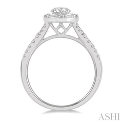 3/8 Ctw Oval Shape Baguette and Round Cut Diamond Semi Mount Engagement Ring in 14K White Gold