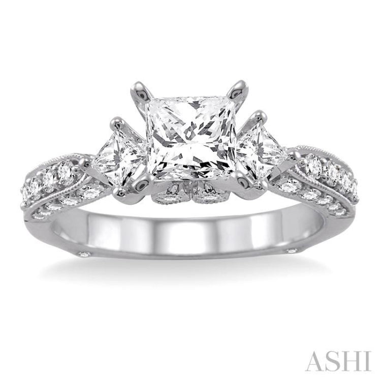 1 1/2 Ctw Diamond Engagement Ring with 3/4 Ct Princess Cut Center Stone in 14K White Gold