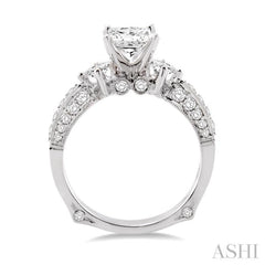 1 1/2 Ctw Diamond Engagement Ring with 3/4 Ct Princess Cut Center Stone in 14K White Gold