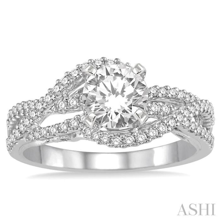 3/4 Ctw Entwined Round Cut Diamond Ladies Engagement Ring with 3/8 Ct Round Cut Center Stone in 14K White Gold