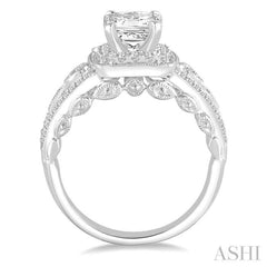 7/8 Ctw Diamond Engagement Ring with 1/2 Ct Princess Cut Center Stone in 14K White Gold