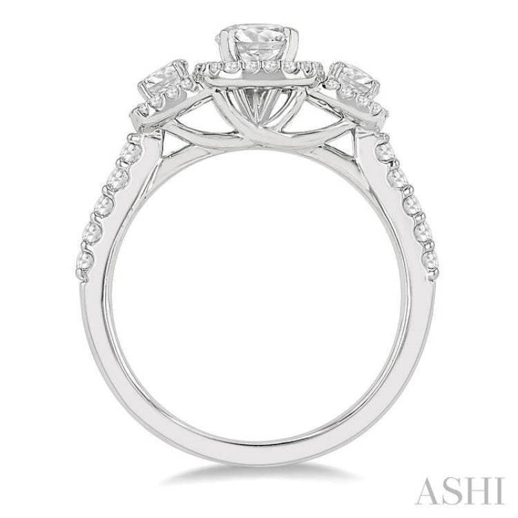 5/8 Ctw Cushion Shape Past, Present & Future Round Cut Diamond Semi Mount Engagement Ring in 14K White Gold