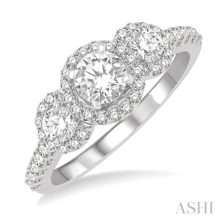 5/8 Ctw Past, Present & Future Round Cut Diamond Semi Mount Engagement Ring in 14K White Gold