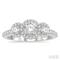 5/8 Ctw Past, Present & Future Round Cut Diamond Semi Mount Engagement Ring in 14K White Gold