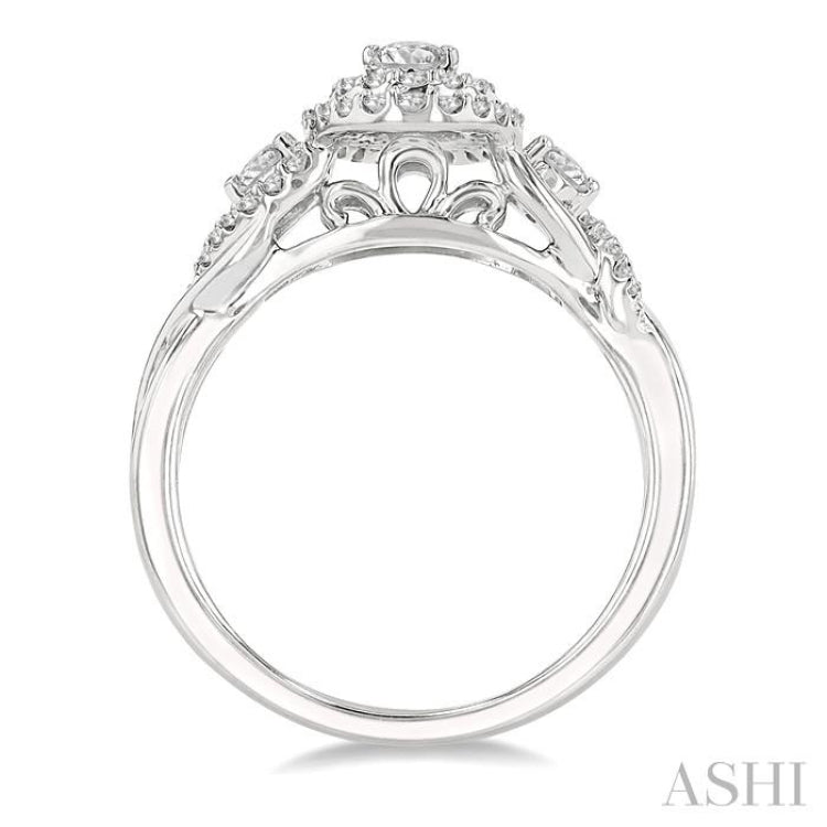 3/8 Ctw Split Twisted Shank Round Cut Diamond Semi Mount Engagement Ring in 14K White Gold