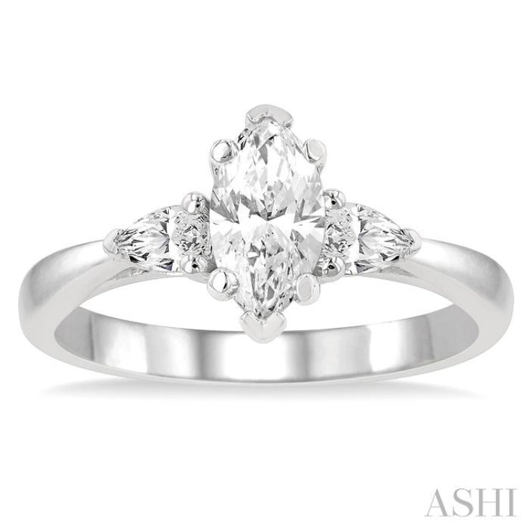 1/4 ctw Marquise Shape Pear Cut Diamond Semi-Mount Engagement Ring in 14K White Gold