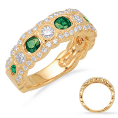 Yellow Gold Emerald & Diamond Band