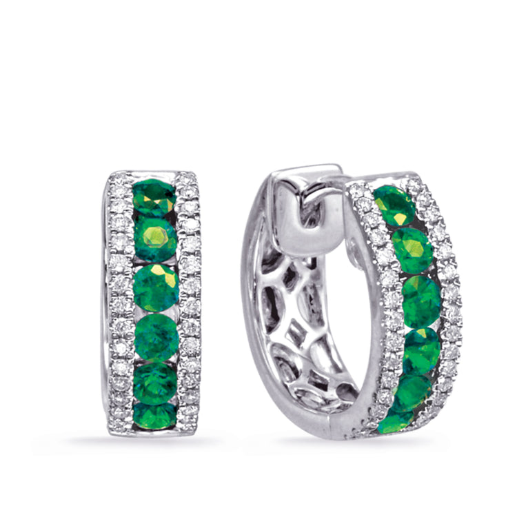 White Gold Emerald & Diamond Huggie