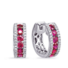 White Gold Ruby & Diamond Huggie