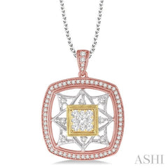 3/4 Ctw Round Cut Diamond Lovebright Pendant in 14K Tri Color Gold with Chain