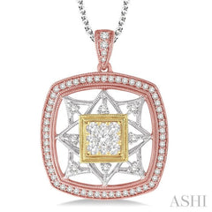 3/4 Ctw Round Cut Diamond Lovebright Pendant in 14K Tri Color Gold with Chain