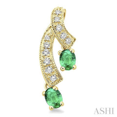 4x3MM Oval Cut Emerald and 1/5 Ctw Round Cut Diamond Precious Earrings in 14K Yellow Gold