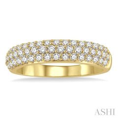 1/2 Ctw Triple Row Pave Set Round Cut Diamond Band in 14K Yellow Gold