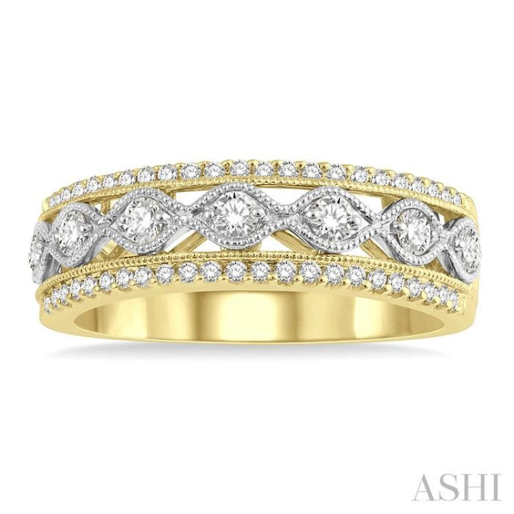 3/8 Ctw Lattice Two Tone Round Cut Diamond Fashion Ring in 14K Yellow and White Gold