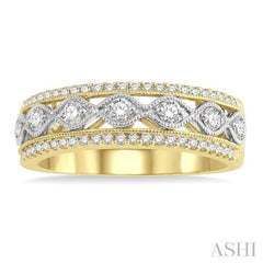 3/8 Ctw Lattice Two Tone Round Cut Diamond Fashion Ring in 14K Yellow and White Gold