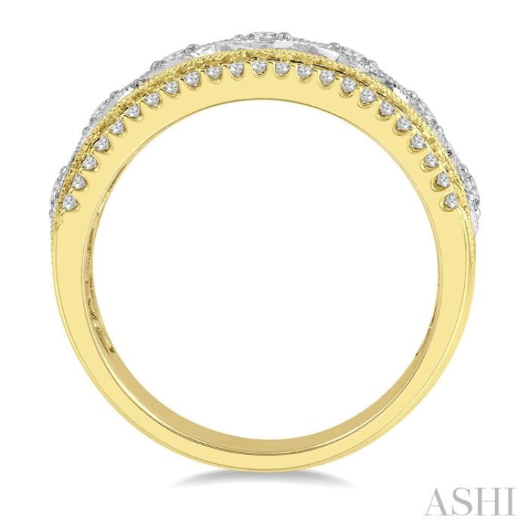 3/8 Ctw Lattice Two Tone Round Cut Diamond Fashion Ring in 14K Yellow and White Gold