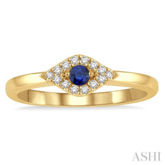 1/10 Ctw Evil Eye Round Cut Diamond & 2.60 MM Sapphire Precious Ring in 10K Yellow Gold