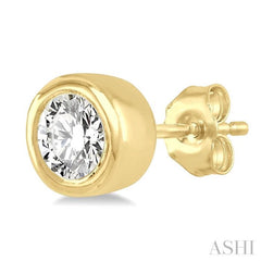 1/10 Ctw Bezel Round Cut Diamond Petite Stud Earring in 10K Yellow Gold