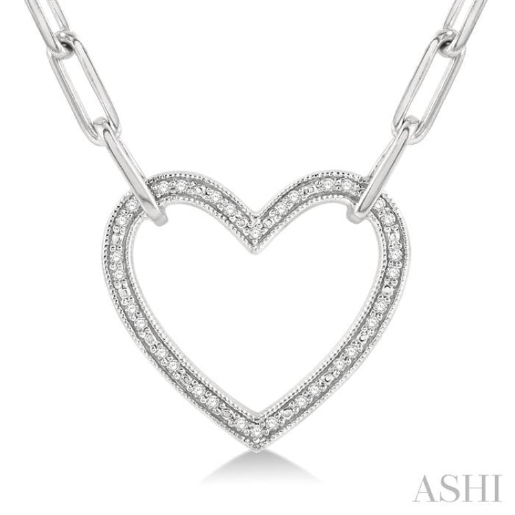 1/10 Ctw Round Cut Diamond Heart Pendant With Paper Clip Chain in Sterling Silver