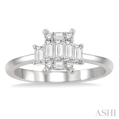 1/2 ctw Fusion Baguette and Round Cut Diamond Engagement Ring in 14K White Gold