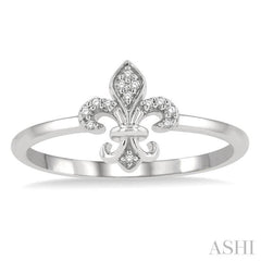 1/20 Ctw Fleur De Lis Round Cut Diamond Petite Fashion Ring in 10K White Gold