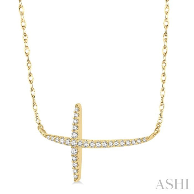 1/6 Ctw Cross Round Cut Diamond Necklace in 10K Yellow Gold