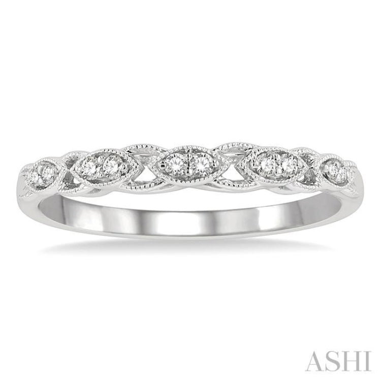 1/10 ctw Marquise Shape Lattice Round Cut Diamond Wedding Band in 14K White Gold