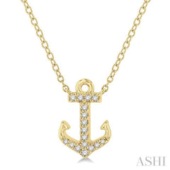 1/10 Ctw Anchor Round Cut Diamond Petite Fashion Pendant With Chain in 10K Yellow Gold