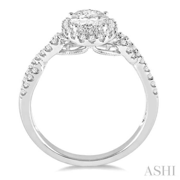 1/2 Ctw Oval Cut Diamond Ladies Engagement Ring with 1/3 Ct Oval Cut Center Stone in 14K White Gold