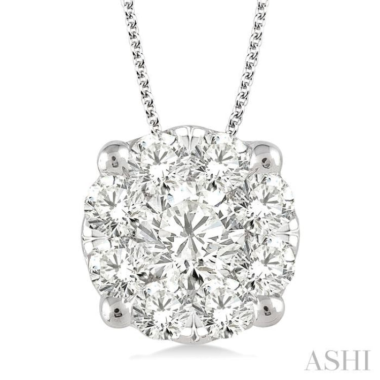 1 1/2 Ctw Lovebright Round Cut Diamond Pendant in 14K White Gold with Chain