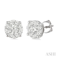 1 Ctw Round Cut Lovebright Diamond Stud Earrings in 14K White Gold