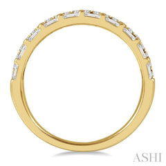 1/2 Ctw Parallel Row Baguette and Round Cut Diamond Stackable Fashion Band in 14K Yellow Gold